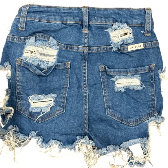 Distressed Denim High-Waisted Shorts Sz S Womens Ap Blue Aphrodite Jeans Stretch - Picture 2 of 8